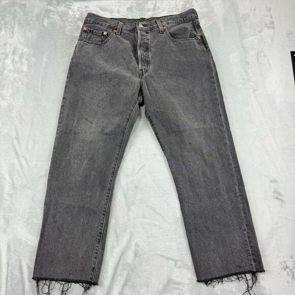 Levis 501XX Jeans Mens 32x26 Faded Black 5 Pocket Button Fly Distressed Frayed - Picture 3 of 16